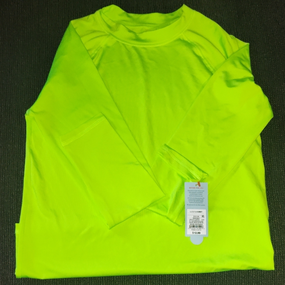 Cat & Jack Bright Neon Long Sleeve Kids Tee UPF 50+ Swim Shirt